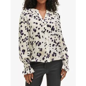 DKNY Women's Split-Neck Printed Button Up Top XXS